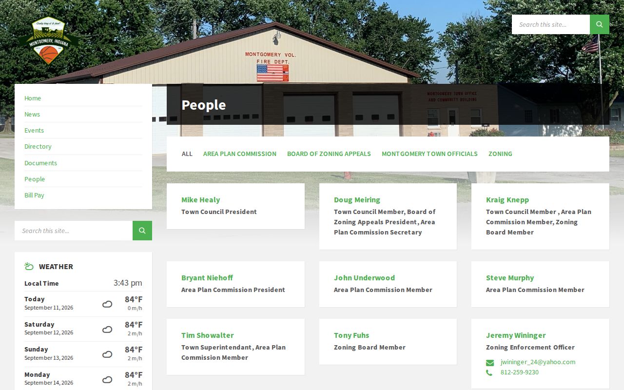 Montgomery warrant records routing through the official town contact page